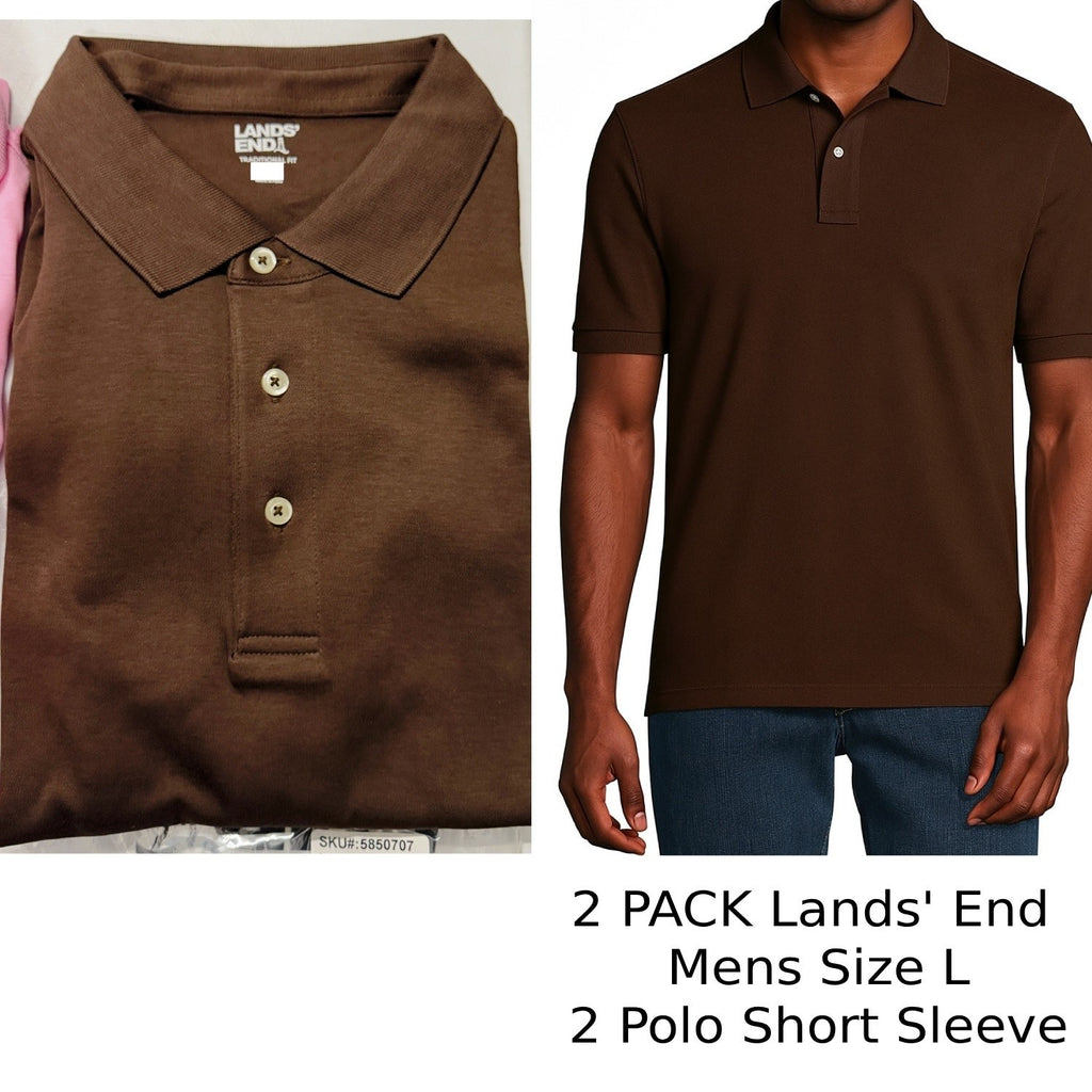 2 Pack Lands' End Mens L Rich Coffee Polo Shirt Short Sleeve Soft Supima