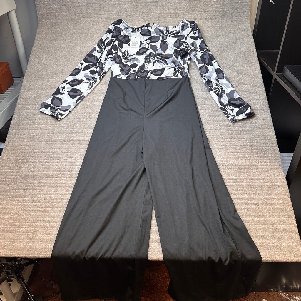 MSRP $39 SxClub Womens XL Black/Floral Overlay Jumpsuit Cocktail Party Dress