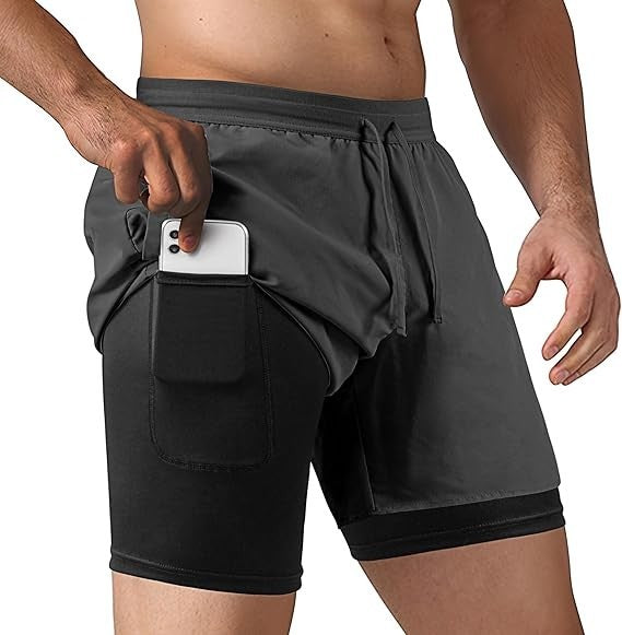 NIMOJIRO Men's M Dark Gray 2 in 1 Running Shorts Workout Athletic Training Gym O