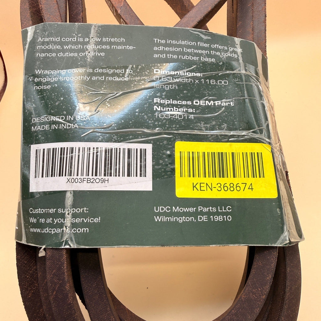 UDC Parts 103-4014 Mule Drive Belt 116" for Exmark Lazer Z Zero-Turn Mowers Laz
