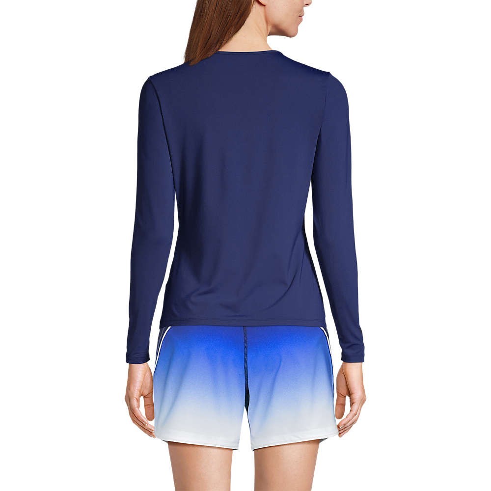 Lands' End Women's M-1X Deep Sea SunShade UPF 50 Long Sleeve Relaxed Rash Guard