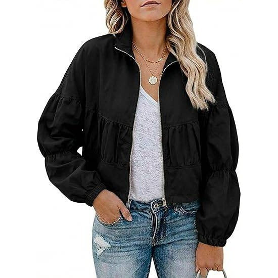 MSRP $43 Watashi Women's S Black Cropped Bomber Jacket Casual Lightweight