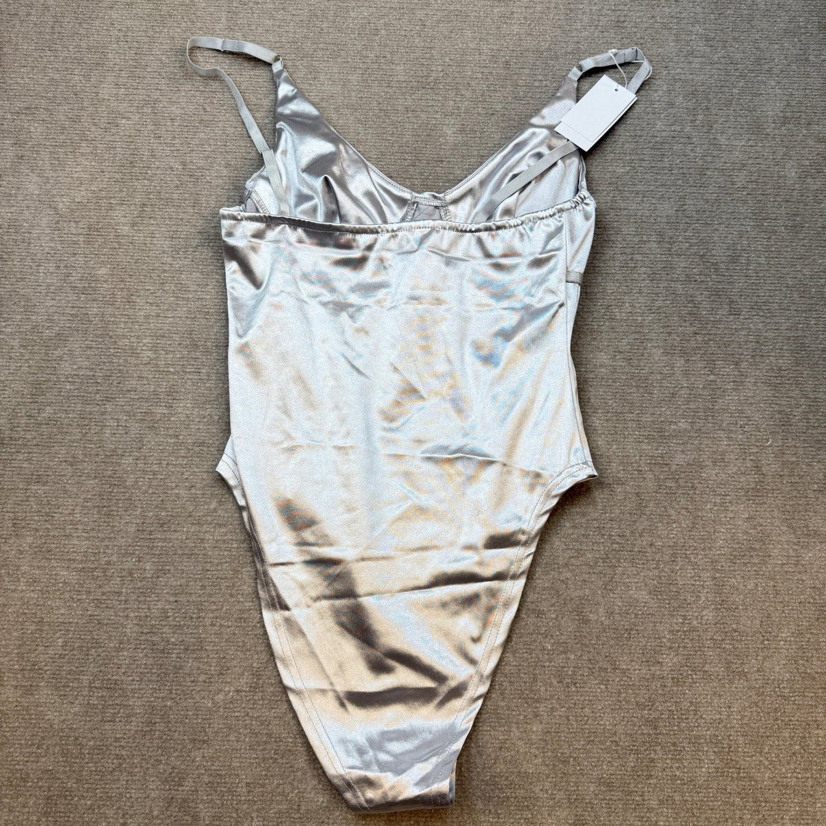 MSRP $31 Velius Women's L Sexy Silver Metallic Shiny Bodysuit Tank Top for Night