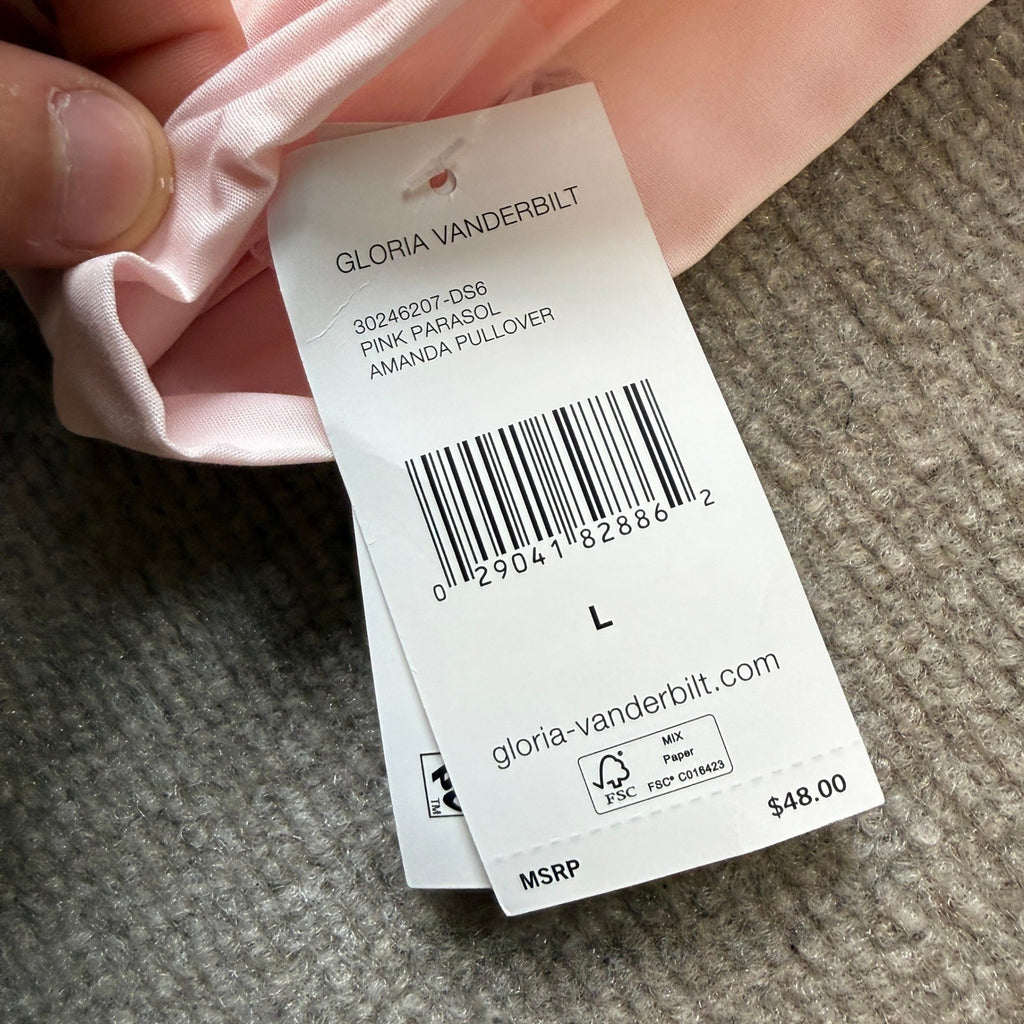 MSRP $48 Gloria Vanderbilt Amanda Womens L Pink Parasol Long Sleeve Dress Shirt
