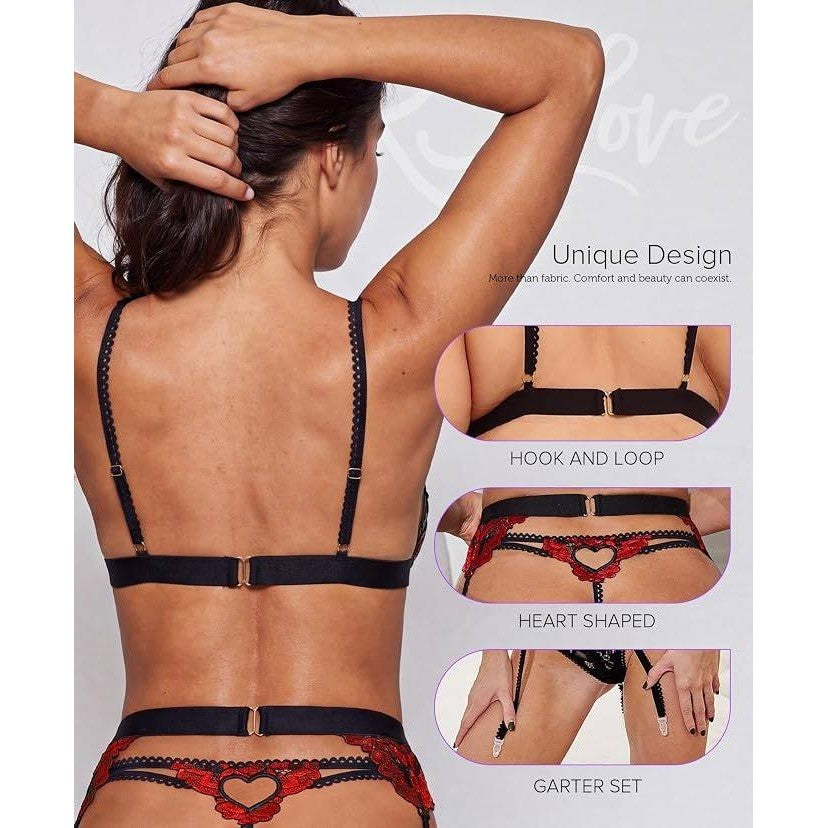 MSRP $26 RSLOVE Women's M Lingerie Set with Garter Belt Lace Teddy Babydoll Str