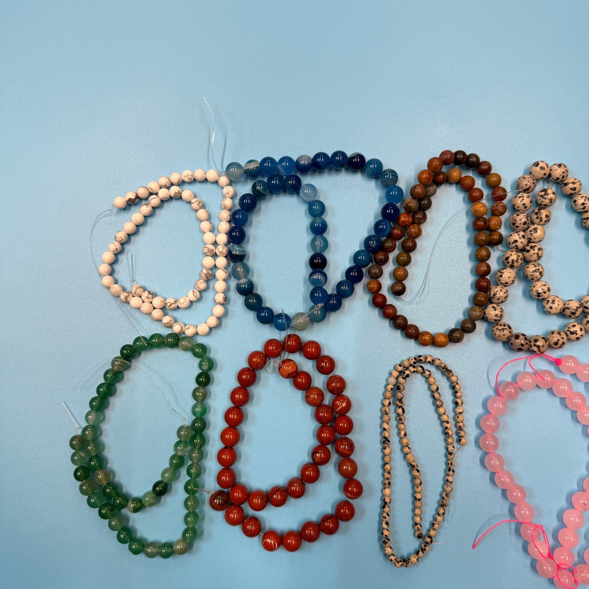Set of 10 Natural Gemstone Round Beads Strands 15" Sizes 6,8,10 mm 14oz №B1