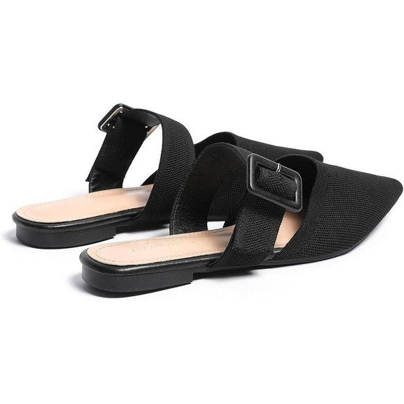 Meknitva Women's US 9 Black Pointed Toe Mules Slip-On Backless Flat Sanda