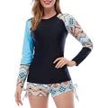 Century Star Womens XXL Azure Geometry Long Sleeve Two Piece Swimsuits Rash Gu