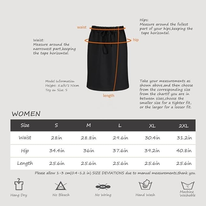 Wenseny Women’s S, L, Black Pencil Skirt Elastic Waist Drawstring Solid Bodycon