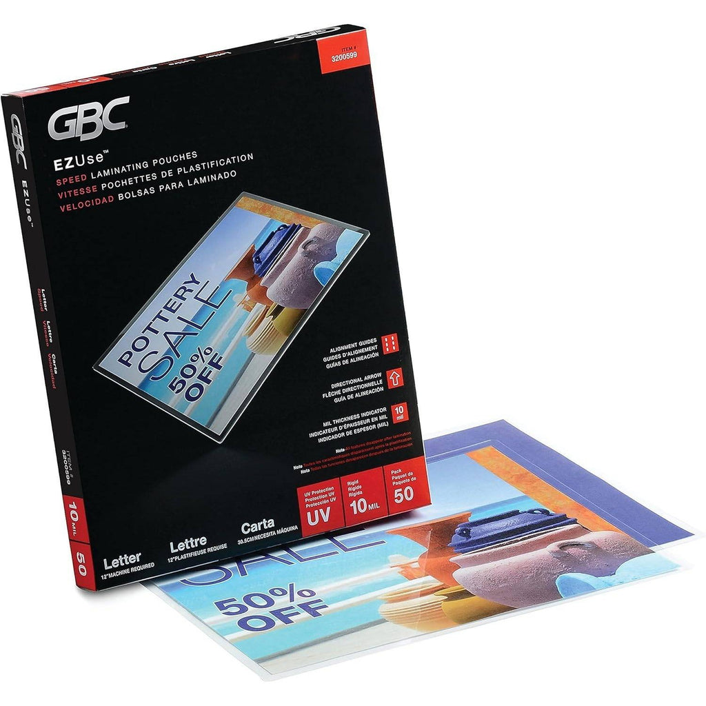 Pack of 50 GBC 3200599 EZUse 11.5"x9" Thermal Laminating Pouches 10 Mil
