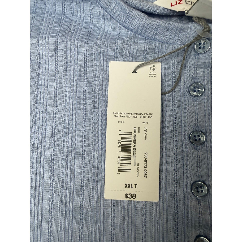 MSRP $38 Liz Claiborne Womens XXL Tall Brunnera Blue Regular Fit Henley Shirt