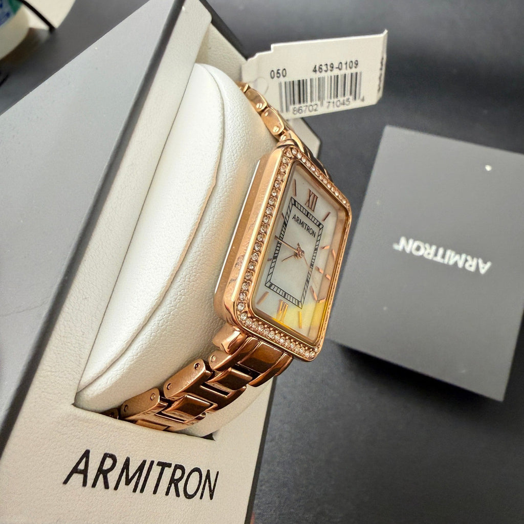 MSRP $55 Armitron Women's 75/5841RG Rose Gold Crystal Accented Bracelet Watch