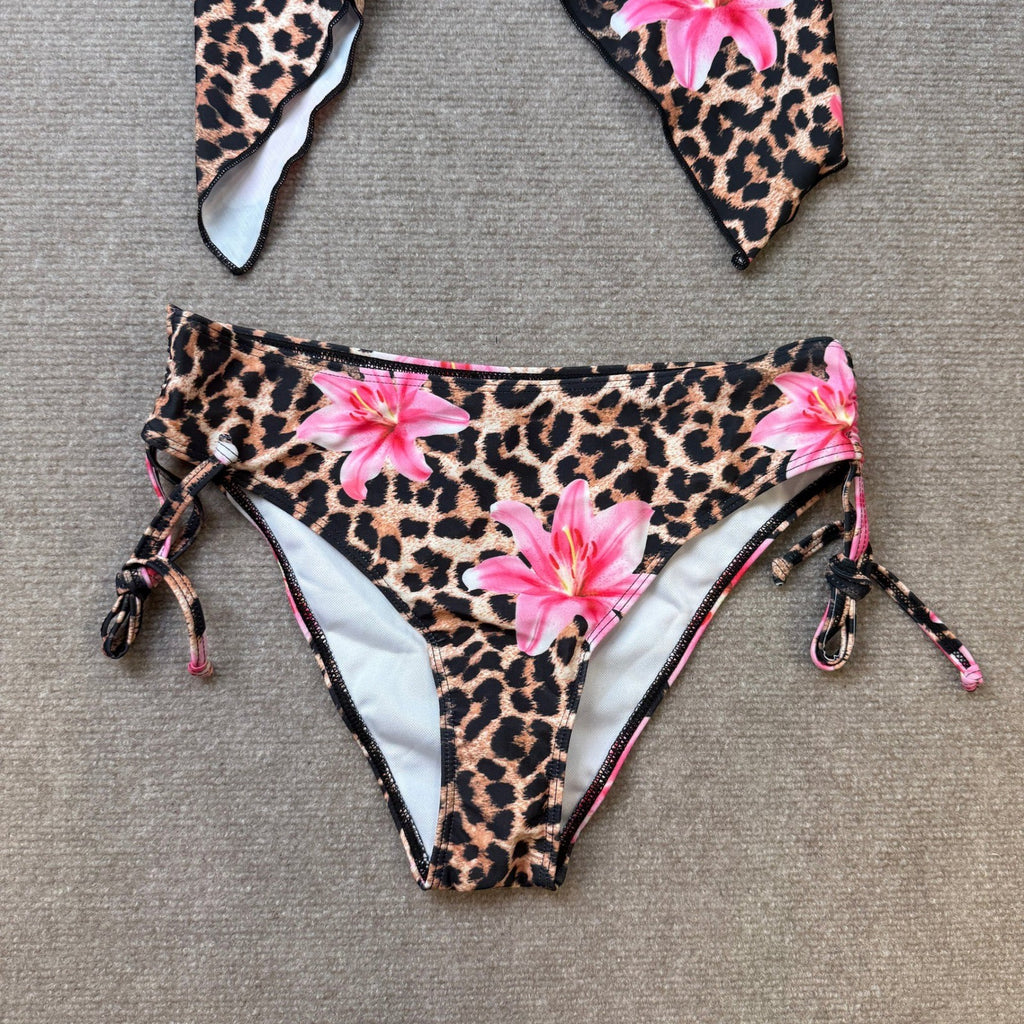 MSRP $35 Verdusa Women's S 2 Piece Leopard Cute Babydoll Tankini Swimsuit