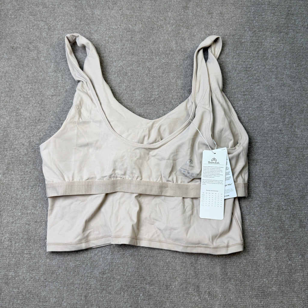 MSRP $24 Sunzel Women's XL Beige Built-in Bra V Neck Longline Sports Bra for Yo