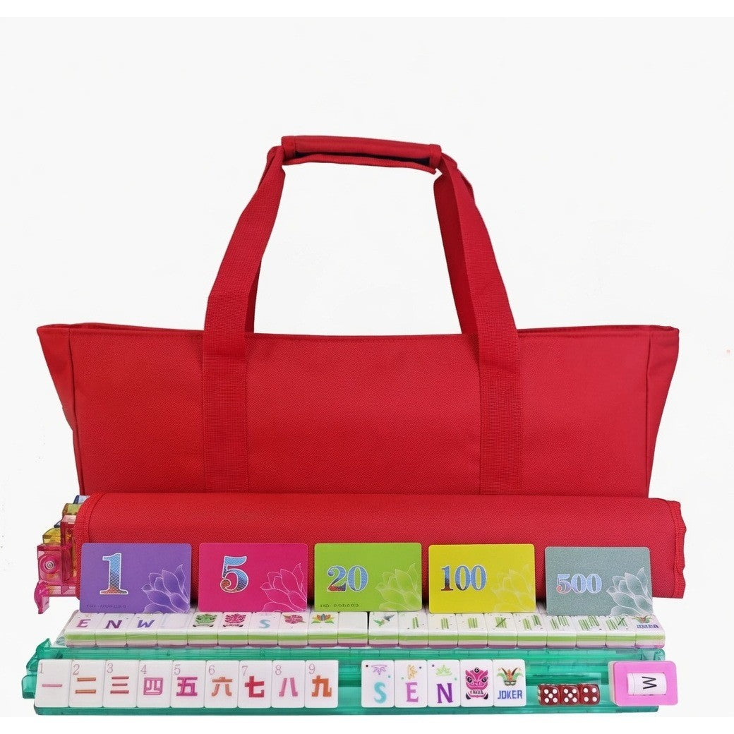 American Mahjong Game Set 160 Acrylic Tiles Red Carrying Case MISSING TABLE MAT