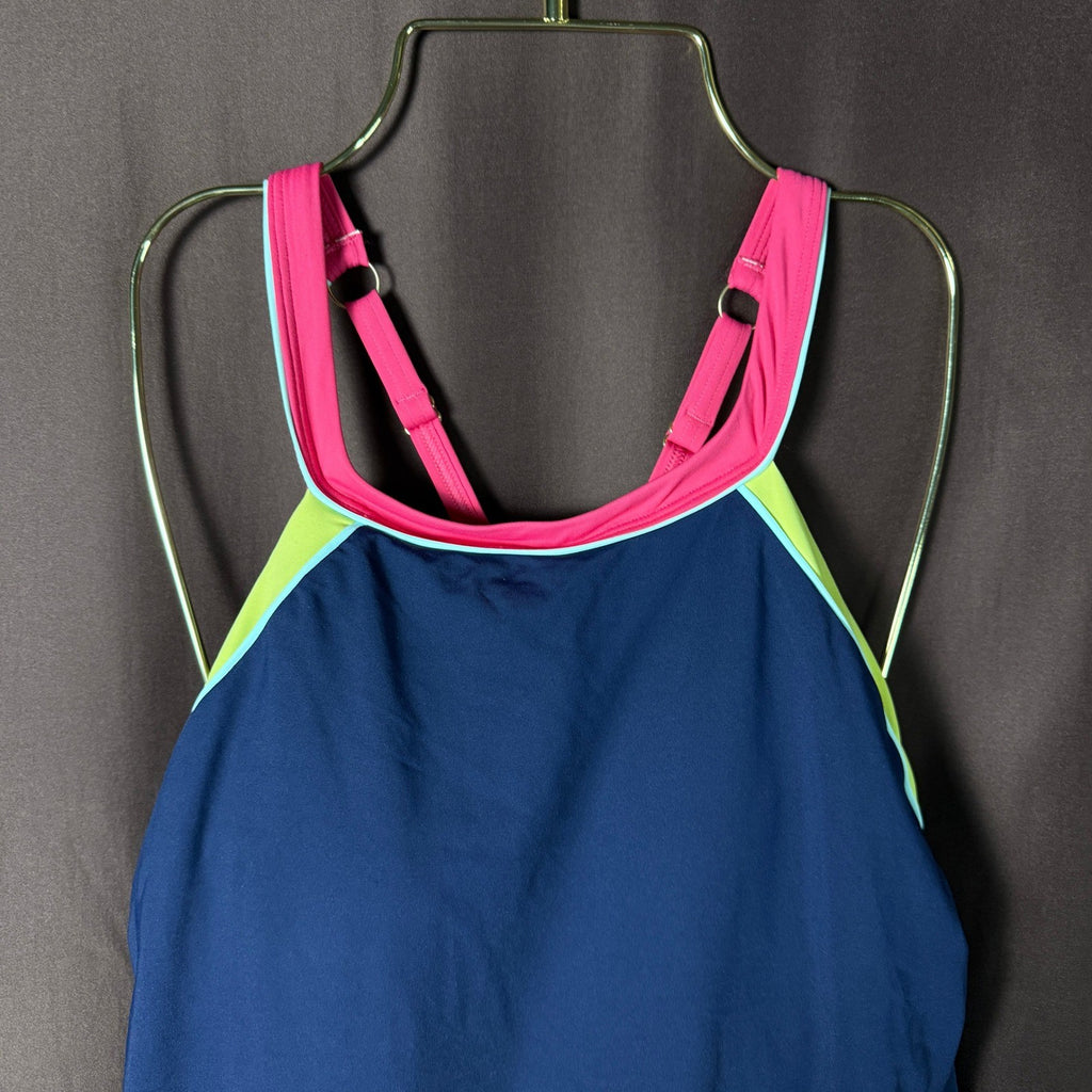 Lands' End Women's 8 High Neck Swim Dress Chlorine Resistant One Piece Swimsuit