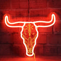 Longhorn Bull Skull Neon Sign For Cowgirl & Cowboy USB Powered Wall Decor, Texa