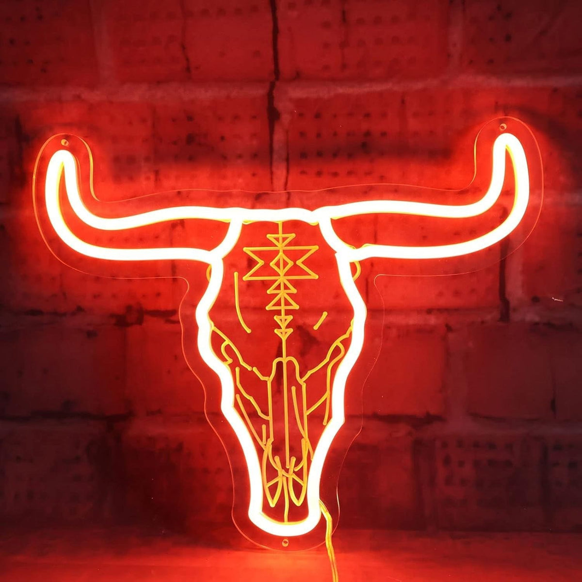 Longhorn Bull Skull Neon Sign For Cowgirl & Cowboy USB Powered Wall Decor, Texa