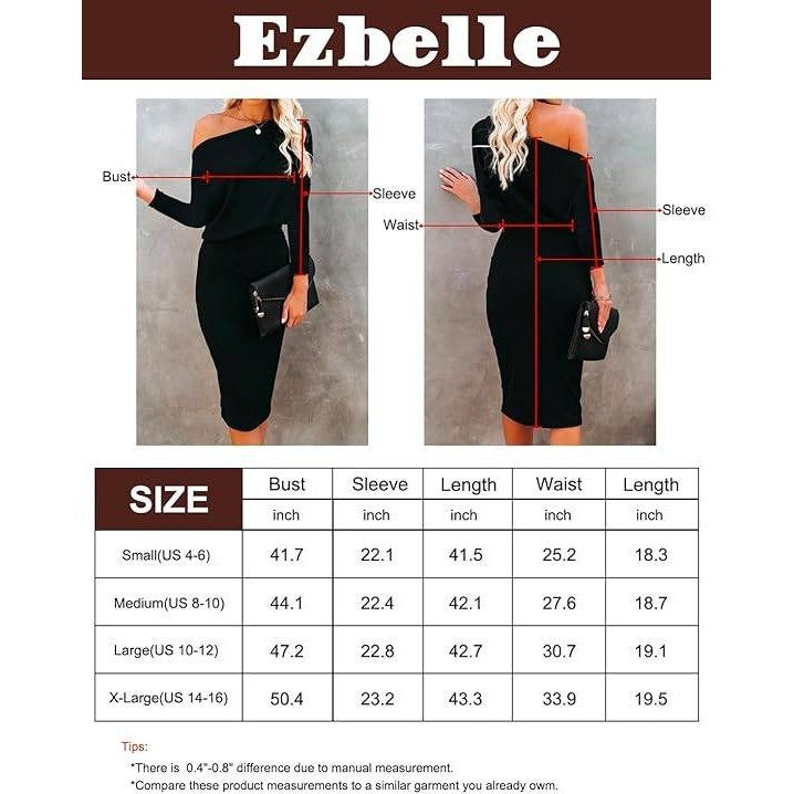 MSRP $61 Ezbelle Women's M Black Off The Shoulder 3/4 Sleeve Batwing Hips-Wrap