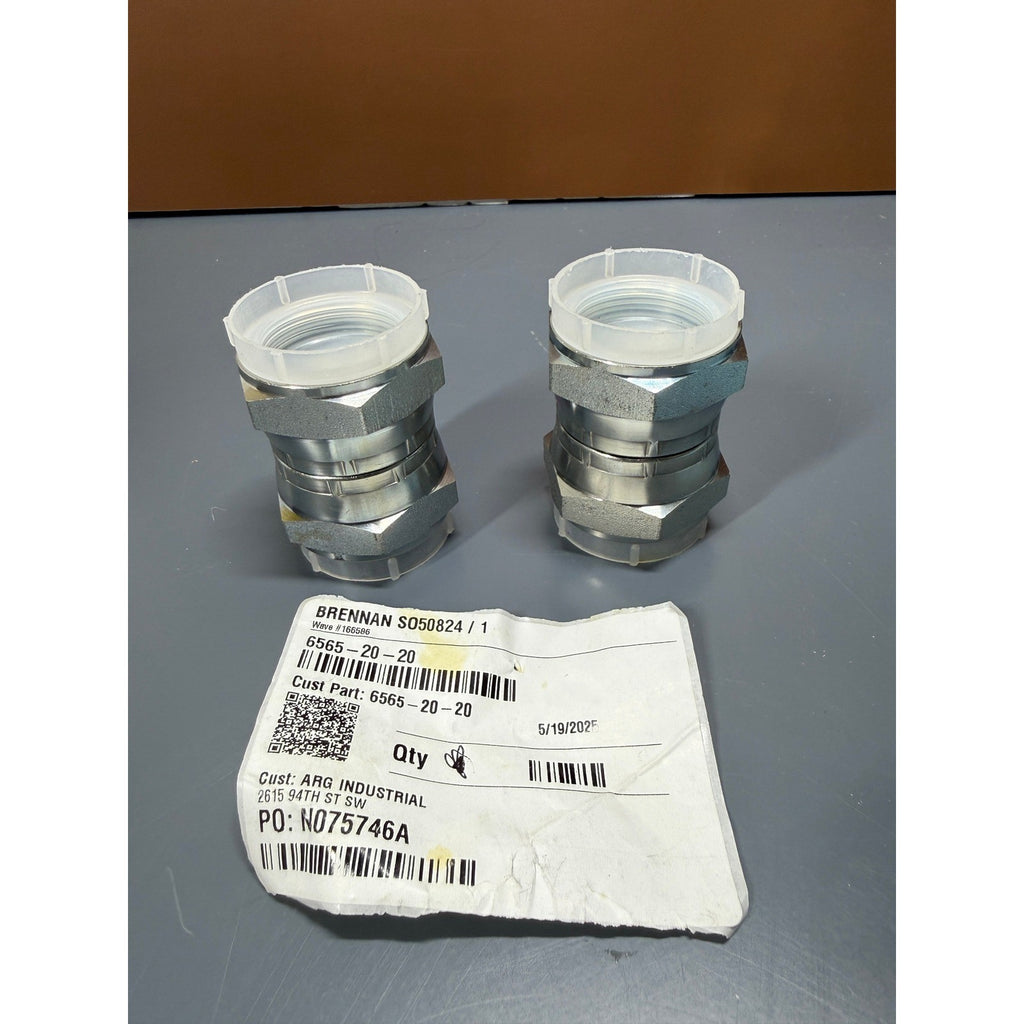 Set of 2 Brennan 6565-20-20 Straight Adapter 1-1/4" Female SAE 37° JIC x 1-1/4"