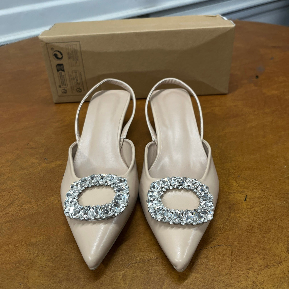 Women's US 9 Apricot High Heel Pointed Toe Crystal Rhinestone Fashionable Shoes