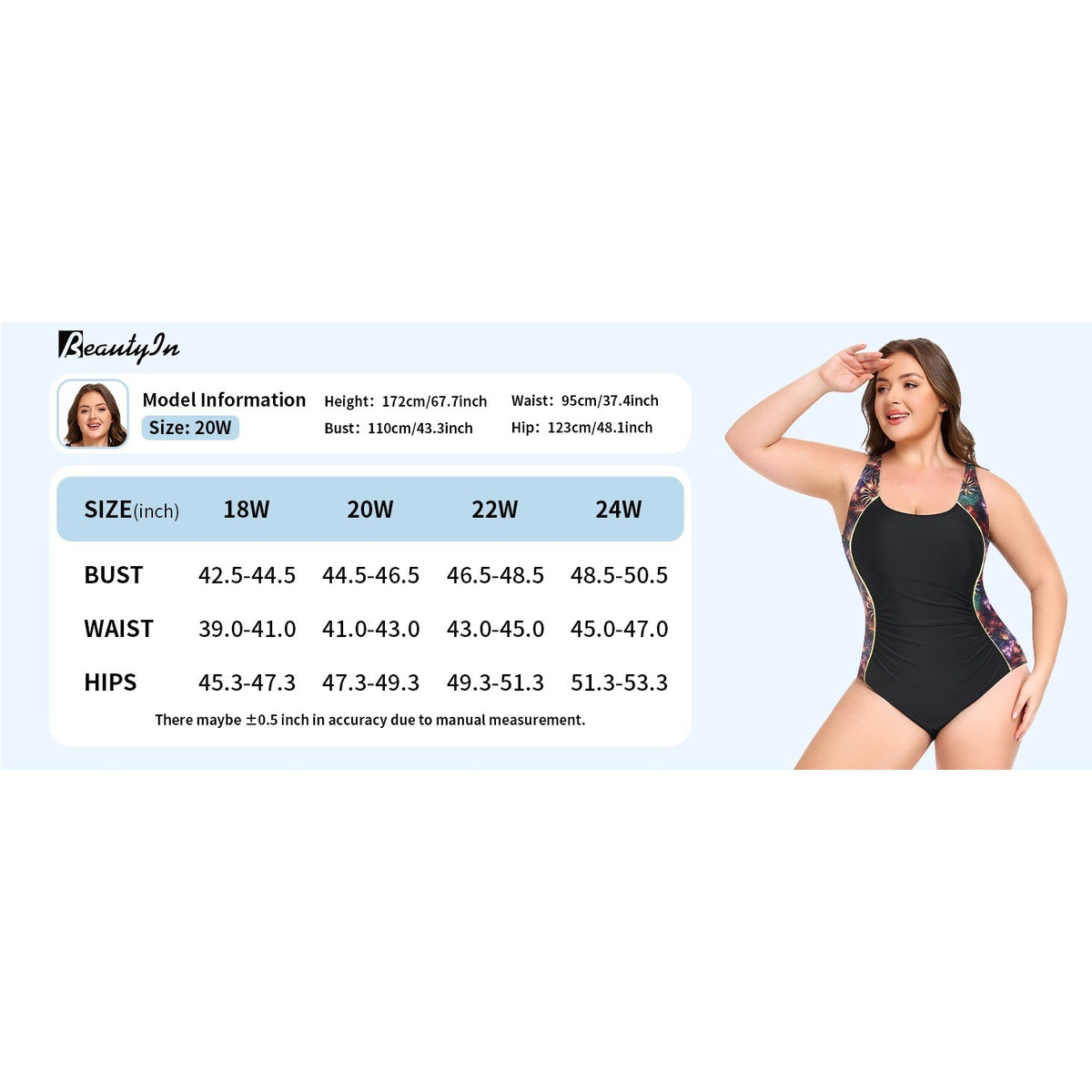MSRP $26 BeautyIn Women's 20W Plus Size Navy One Piece Swimsuit Adjusta