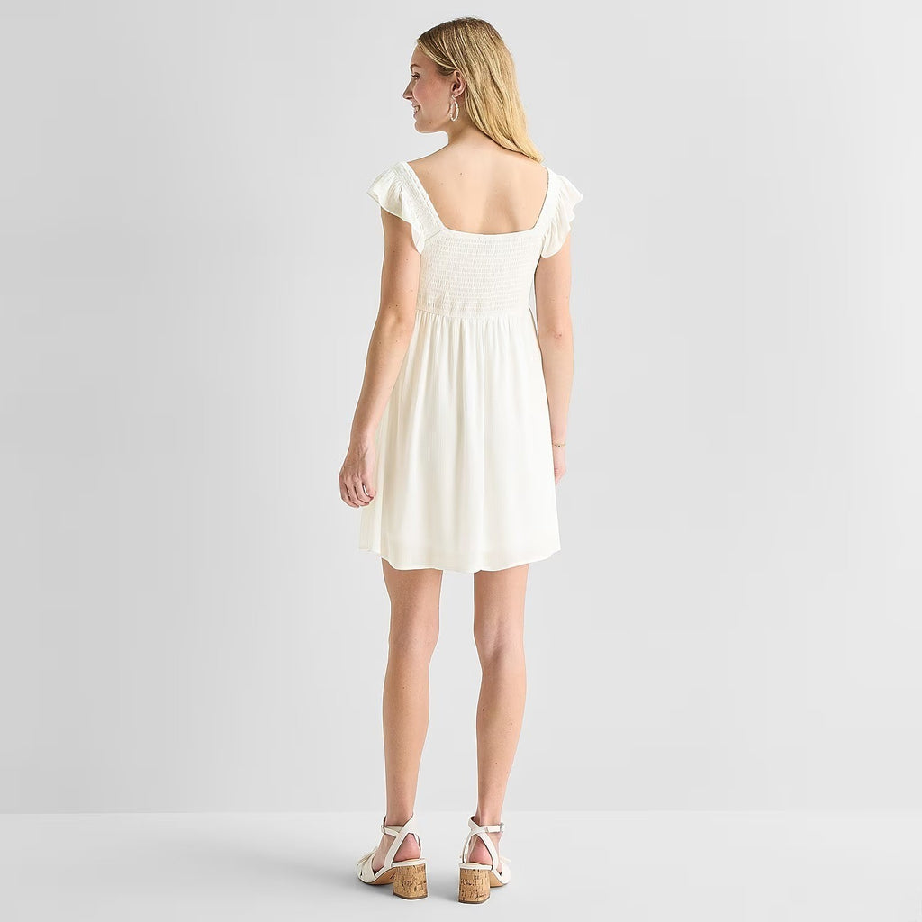 MSRP $64 As U Wish Womens Juniors S White Babydoll Dress Sweetheart Neck Short