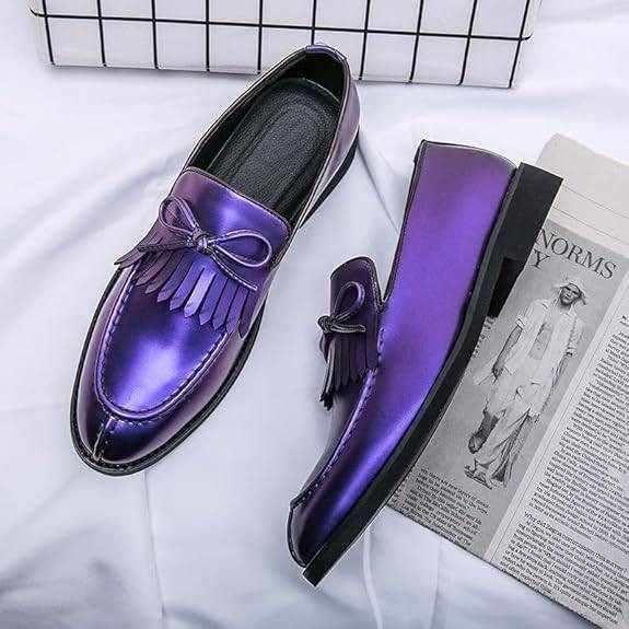 Santimon Men's US 8 Purple Moc Toe Kiltie Bow Slip On Loafers Casual Boat Shoes