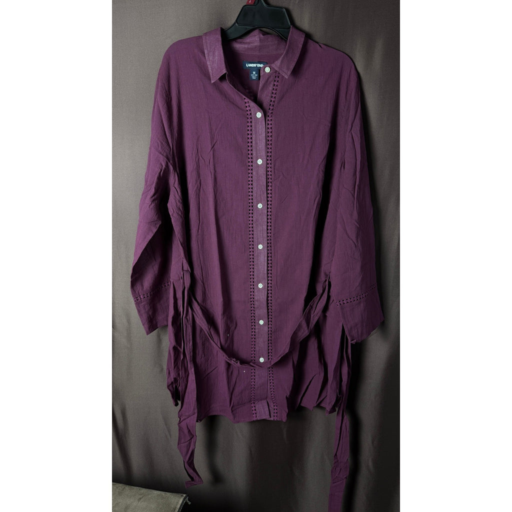 Lands' End Women's 1X (16W-18W) Swim Cover-Up Button Down Shirt Tunic Purple
