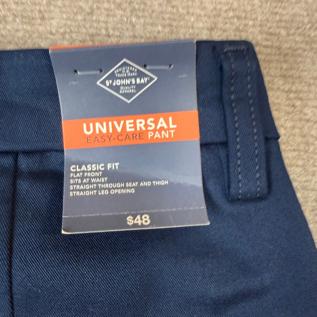 MSRP $48 St. John's Bay Mens 32x34 Signature Navy Classic Fit Flat Front Pants