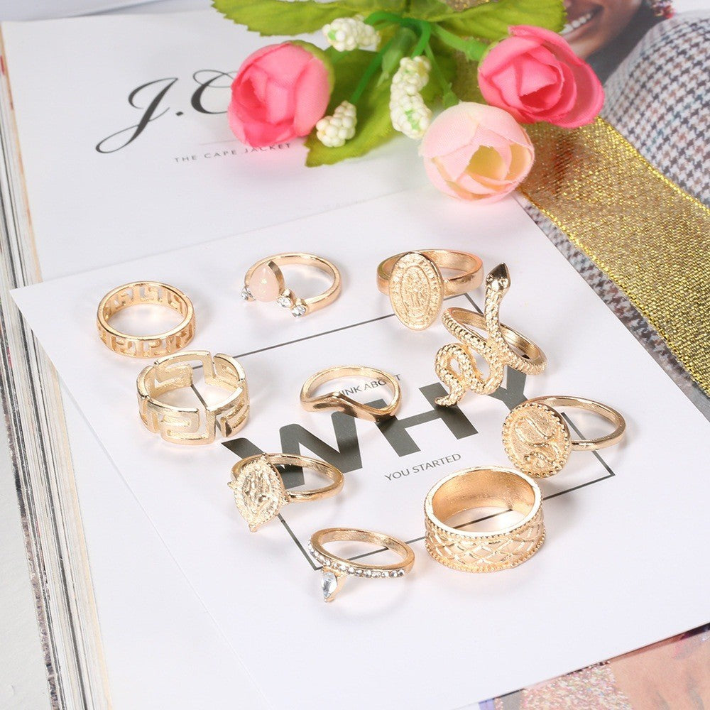 10 pcs Gold Ring Set, Boho Ring Set, Snake Ring, Stackable Rings for Women