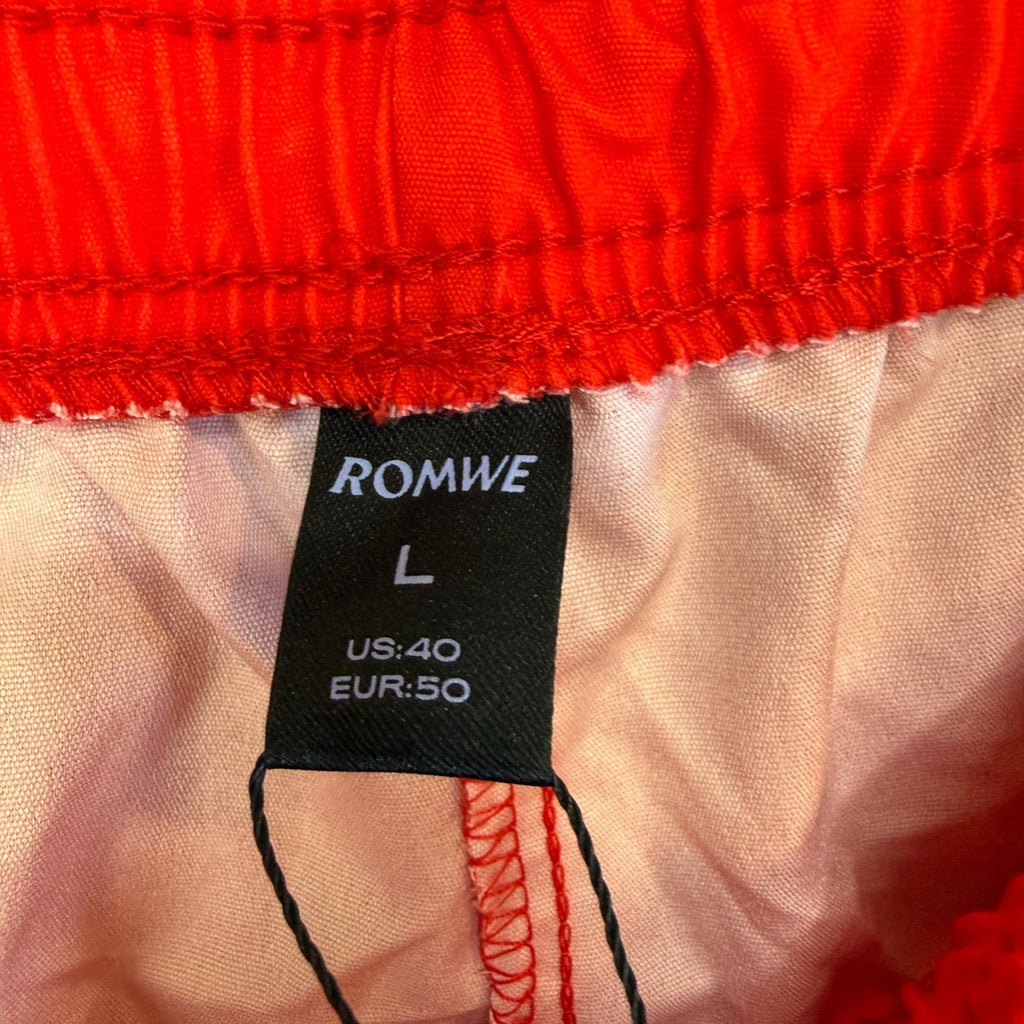 NWT Romwe Men's L Red Prep Drawstring Waist Letter Print Basketball Shorts