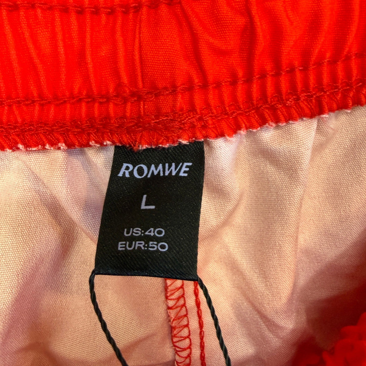 NWT Romwe Men's L Red Prep Drawstring Waist Letter Print Basketball Shorts