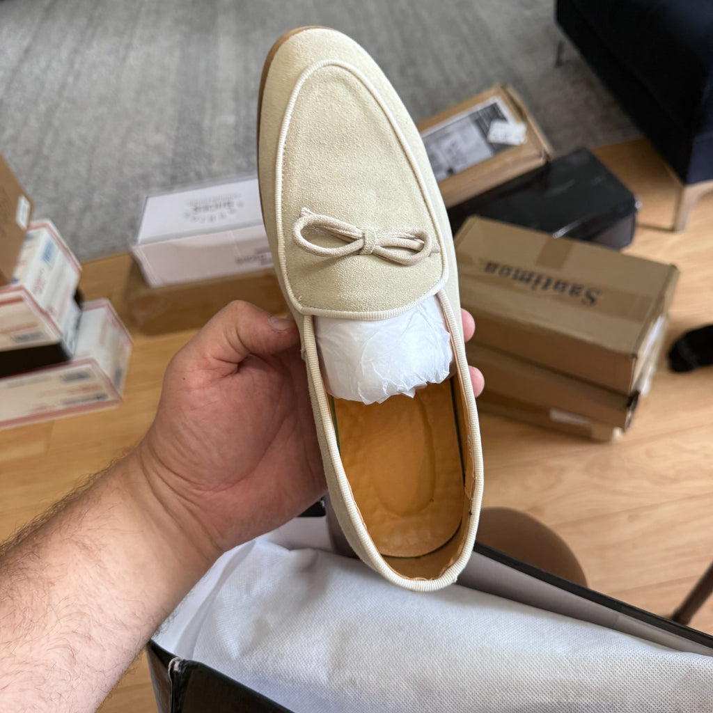 Santimon Men's US 9 Beige Casual Bow Loafers Flats Slip On Casual Shoes
