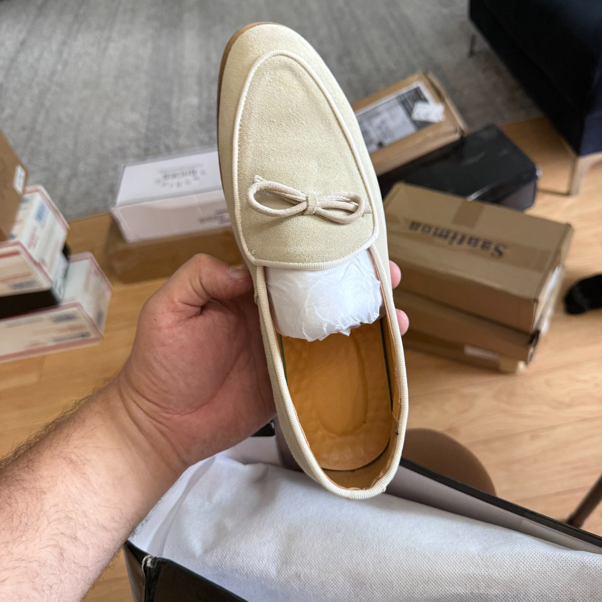 Santimon Men's US 9 Beige Casual Bow Loafers Flats Slip On Casual Shoes