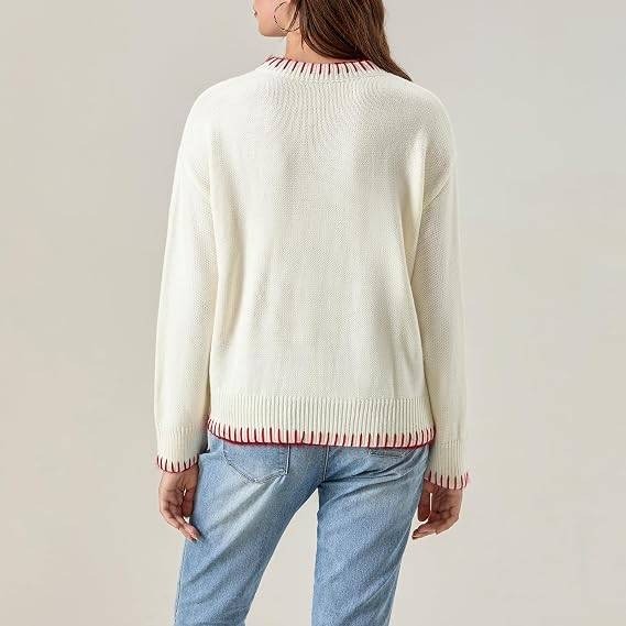 MSRP $41 Fabumily Women's L White Bow Sweater Y2k Crewneck Long Sleeve Knitted