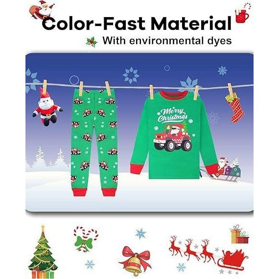 MSRP $23 DAUGHTER QUEEN Green Santa 2T Boys & Girls Christmas Pajamas 100% Cott