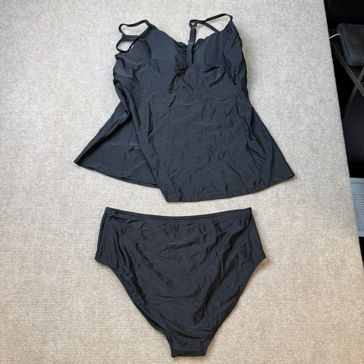 MSRP $42 Aleumdr Women's 2XL Black Tankini Bathing Suit Scallop 2 Piece Tummy