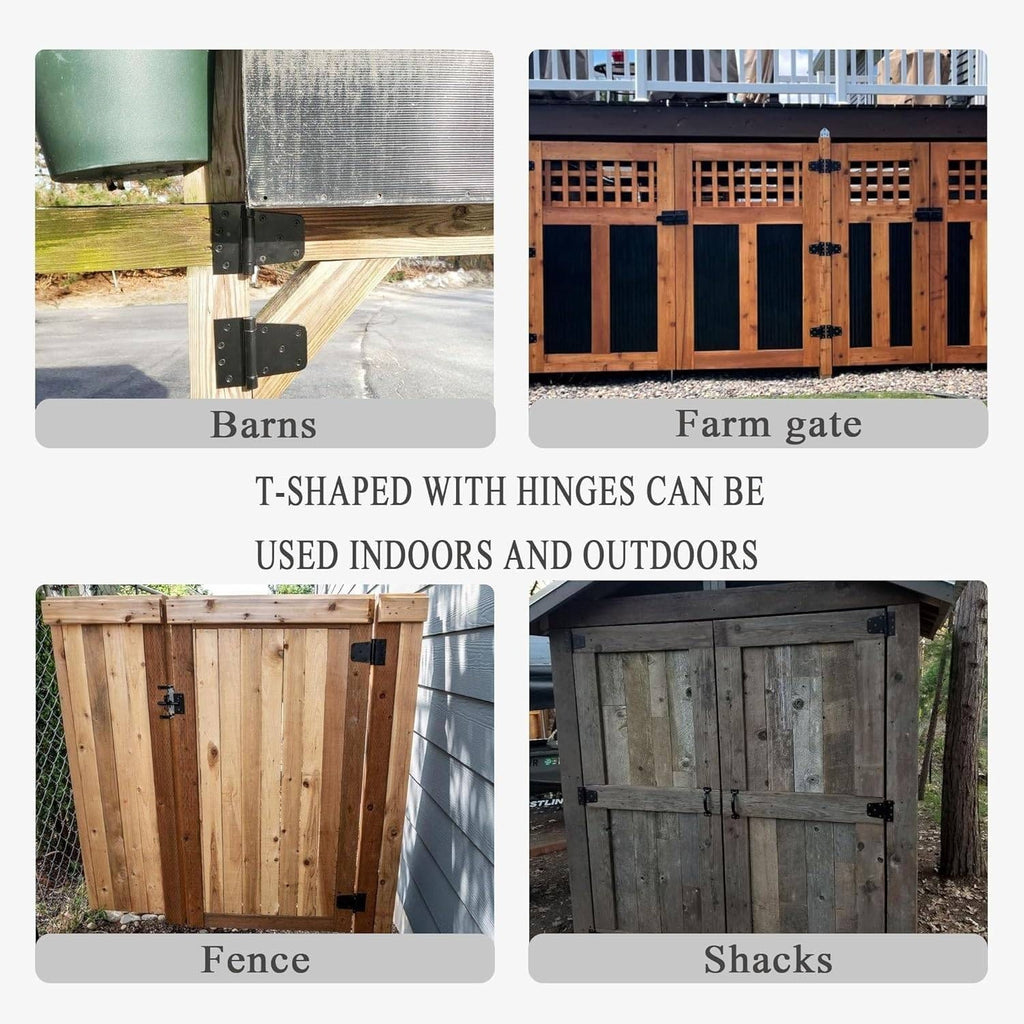 Pack of 4 VKQ 3.5" Heavy Duty T Gate Hinges Black Iron Barn/Shed/Wood Fence w