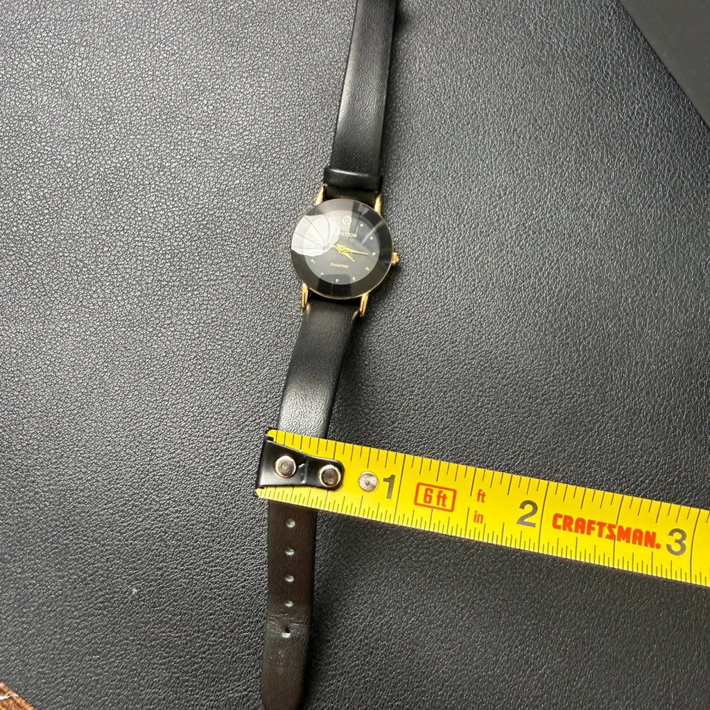 MSRP $40 Armitron Women's 75/2447GPB Diamond Black Leather Strap Quartz