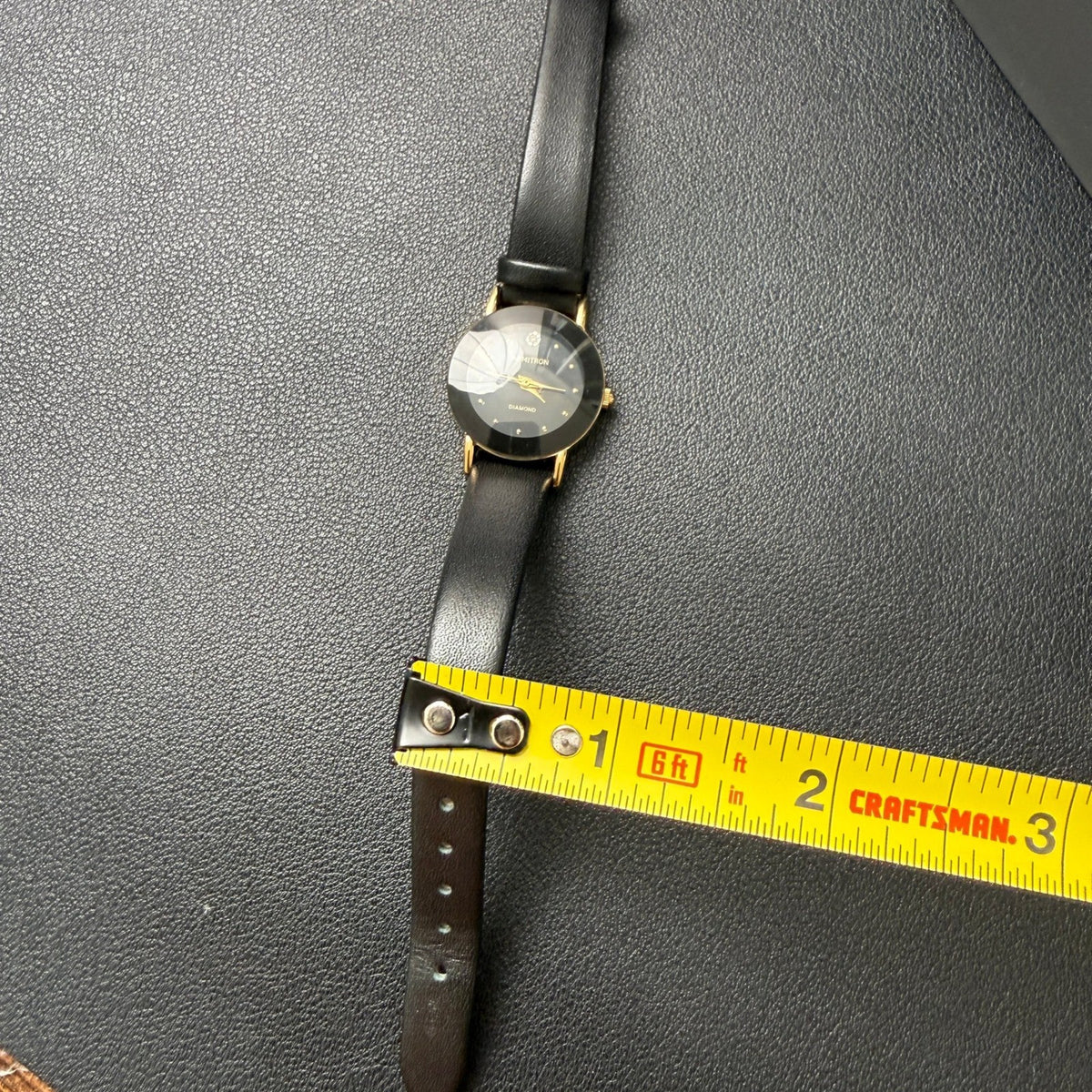 MSRP $40 Armitron Women's 75/2447GPB Diamond Black Leather Strap Quartz