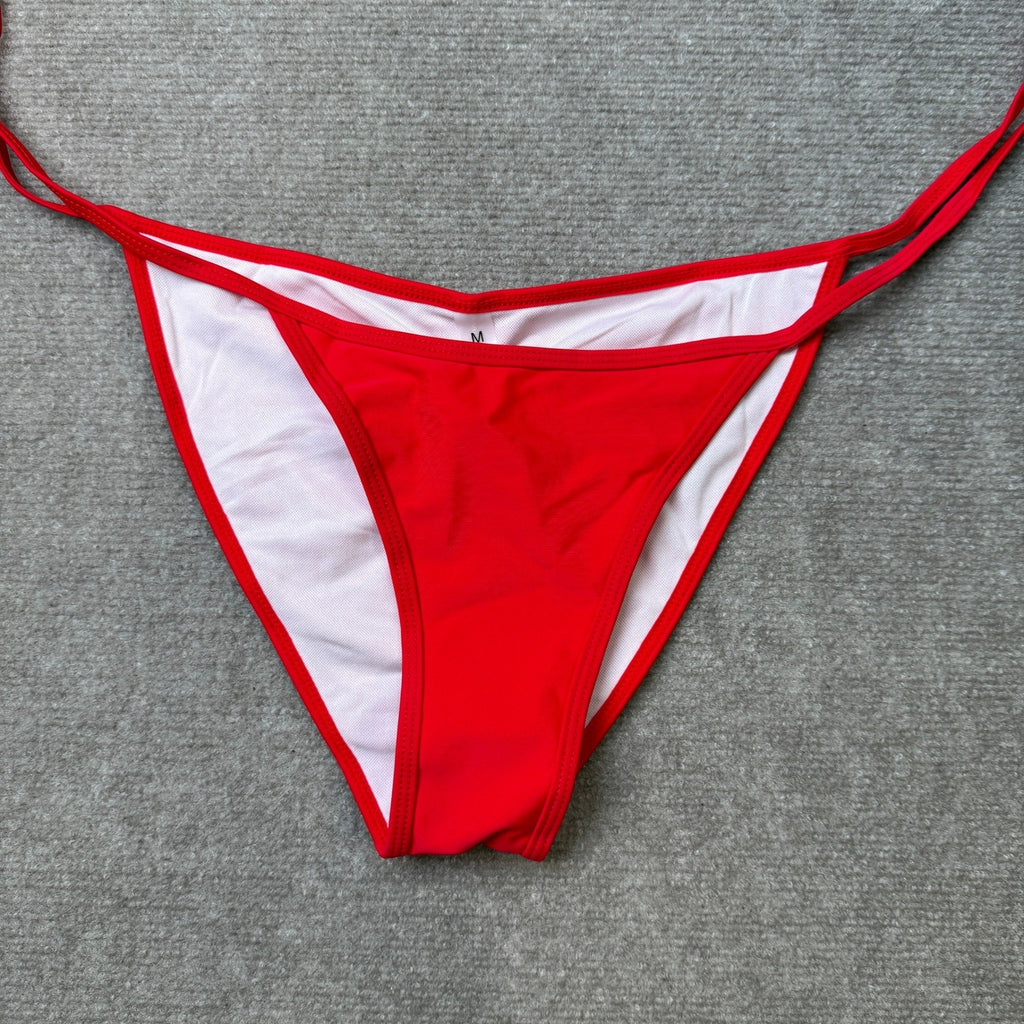 Suvimuga Women's M Red Bikini Swimsuit Bottom Ruched Side Tie Low Rise