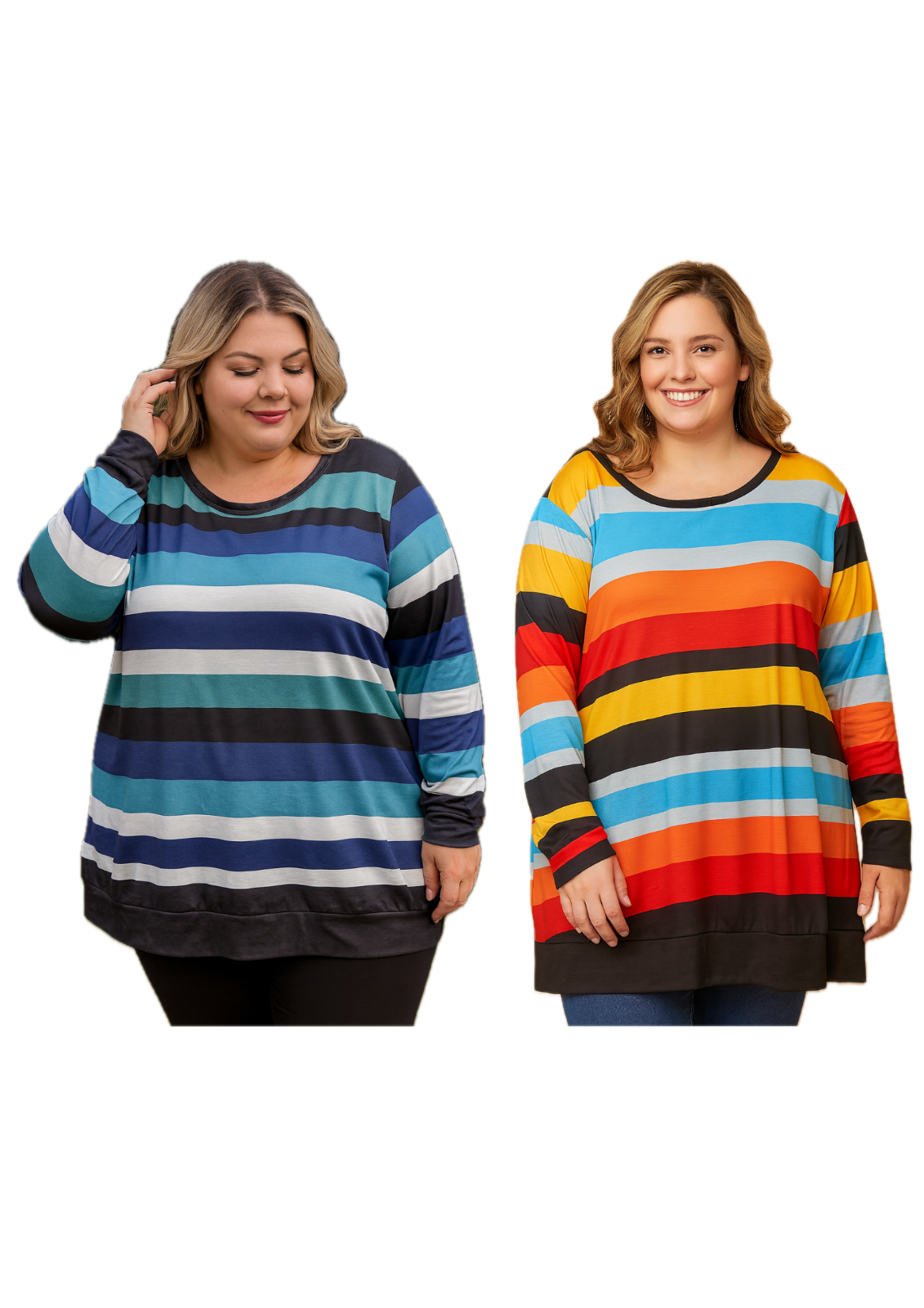 ROSRISS Women's 14W-18W Striped Sweatshirt Colorblock Long Sleeve Shirt Tunic