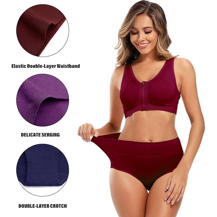 Set of 5 MSRP $34 Molasus Women's M Cotton Underwear High Waisted Full Coverag