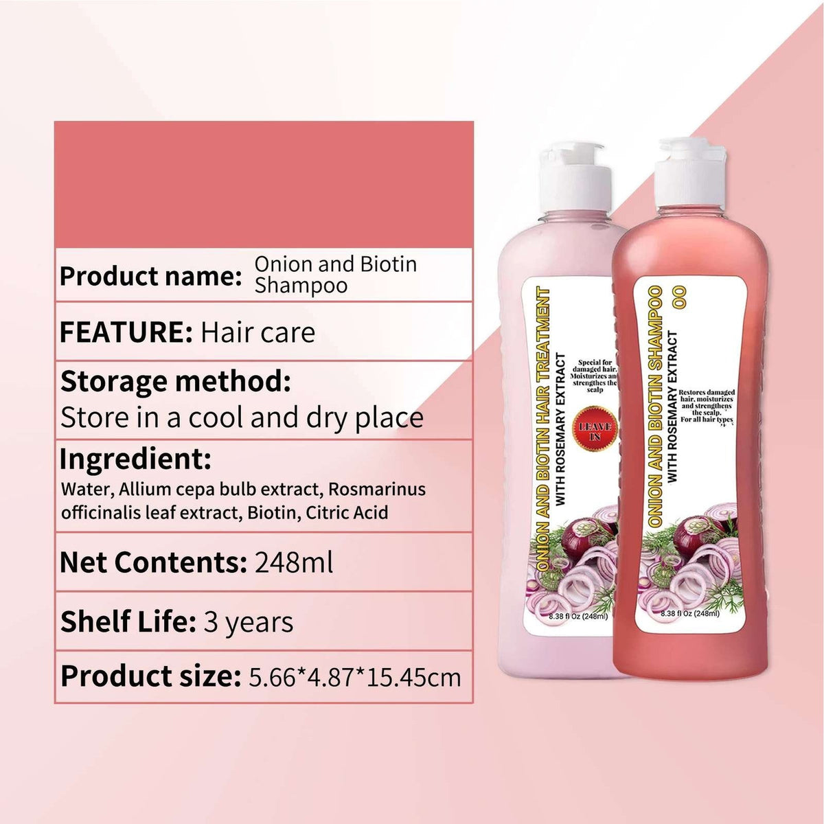 Yilest Onion Biotin Rosemary Shampoo and Hair Treatment Set