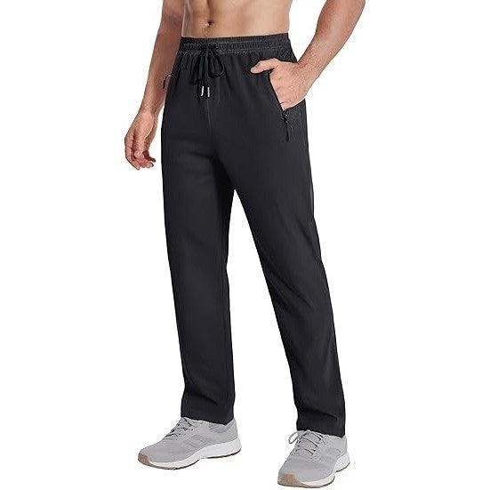 MSRP $26 MAGNIVIT Men's 36 Black Sweatpants Athletic Stretch Pants with Zippe