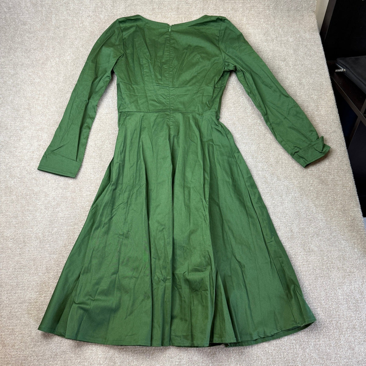 MSRP $51 IWEMEK Womens S Deep Green Fall 3/4 Sleeve 1950s Cocktail Swing Dress