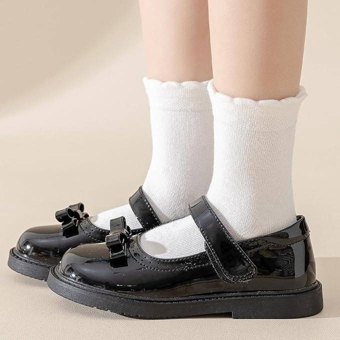 ANYANIME 6 Pack Girls Multicolor Dress Scallop Socks for Toddlers and Kids Cute