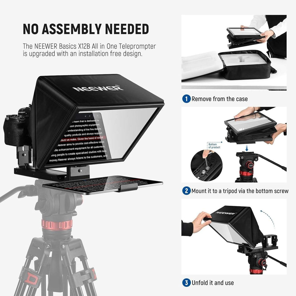 NEEWER Basics X12B Aluminum Alloy Teleprompter 12" for Tablet DSLR Camera Comp