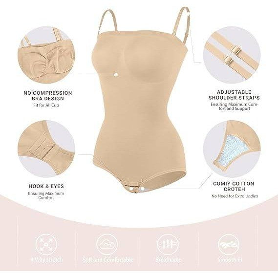 MSRP $26 SheBuddy Women's M Nude Strapless Shapewear Bodysuit Tummy Contr